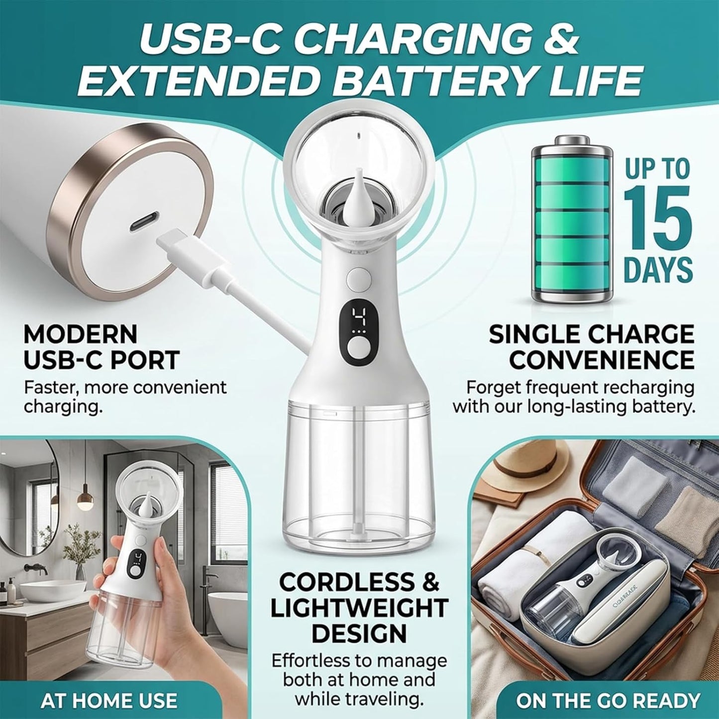 Clear Ease Ear Cleaner, Clearease Ear Wax Removal, Safe Ear Cleaning Device with 4 Pressure Modes & LED Display, USB Rechargeable Water Flushing System for Ear Wax Removal at Home